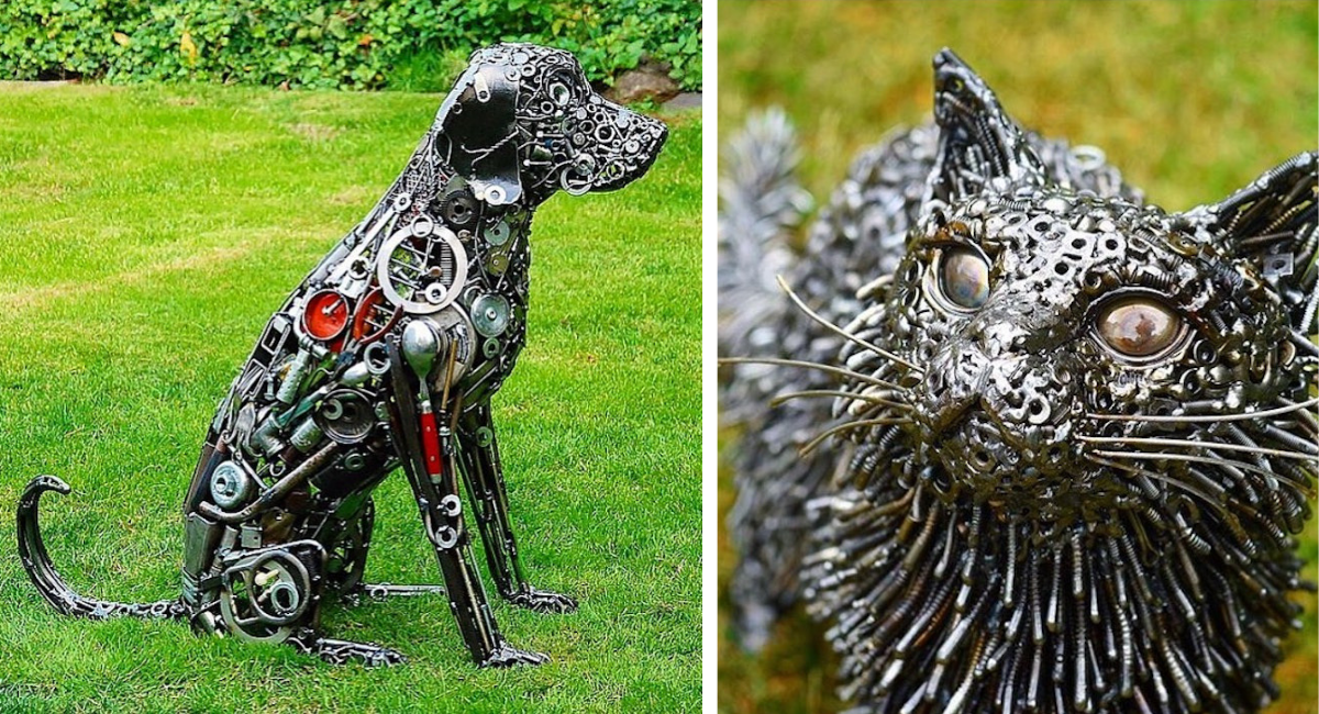 animal sculptures using reclaimed metal